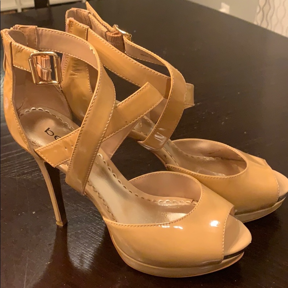 Bebe tan cross cross heels